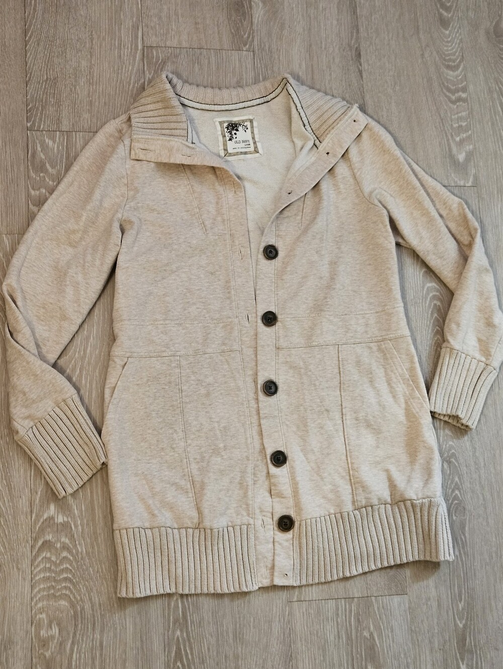Old Navy Beige/Tan Button-Up Long Cardigan Sweater